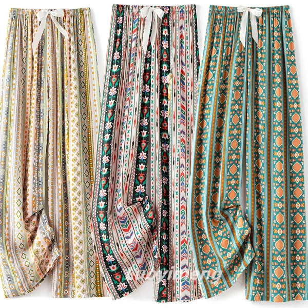 Women's Casual Wide Leg Pants Floral Beach Trousers