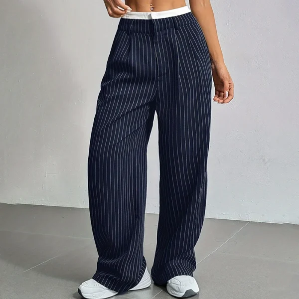 High Waist Stripe Printed Spliced Suit Trousers Women